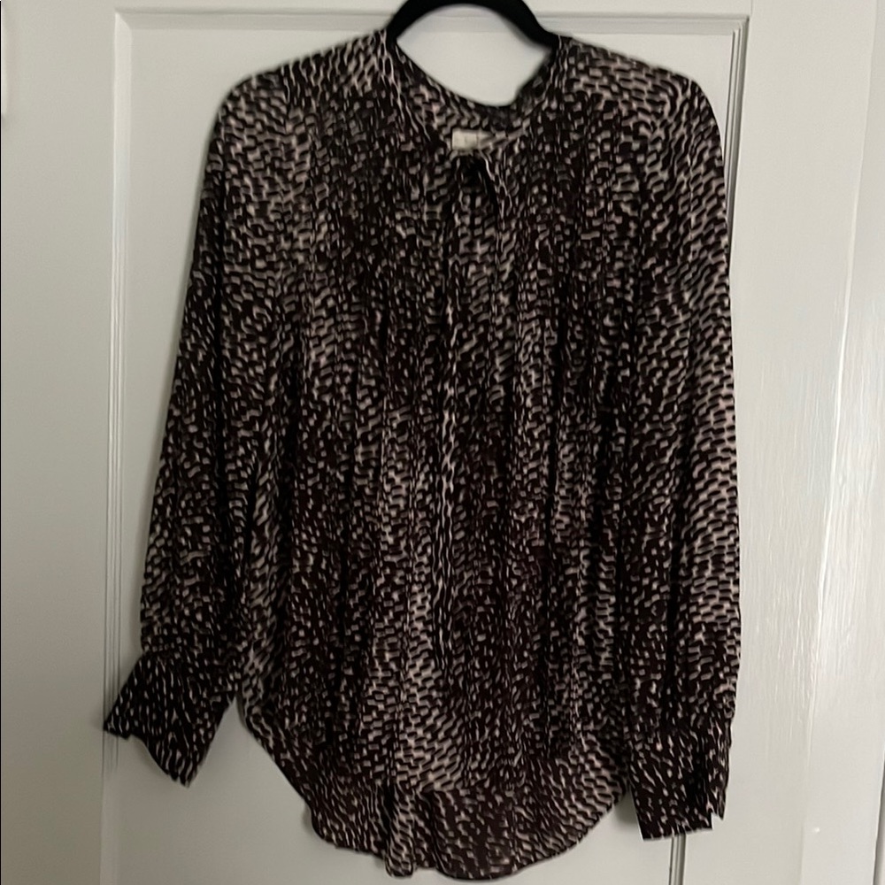 Kate Spade Brown and Cream Long Sleeve Tie Front Blouse